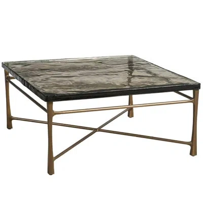 Universal Furniture Modern Cirrus 36" Square Cast Glass Top Antique Brass Aluminum Base Cocktail Table In Black