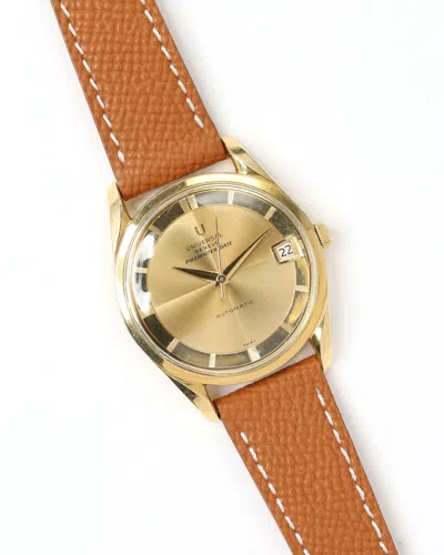 Universal Geneve Universal Genève Polerouter Date 34mm Very Rare 18k Gold Watch In Black