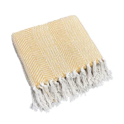 Universal Home Fashions 100% Cotton Blanket In Yellow,ivory Chevron