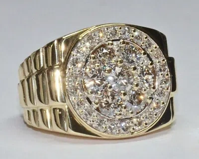 Pre-owned Universal Jewels 1.50 Ct D/vvs White Moissanite Mens Claw Ring 14k Yellow Gold Plated Silver