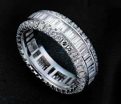 Pre-owned Universal Jewels 2 Ct Baguette Cubic Zirconia Wedding Band Ring Real 925 Silver In White