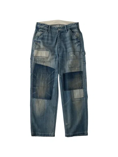 Universal Overall Patchwork Distressed Jeans In Blue