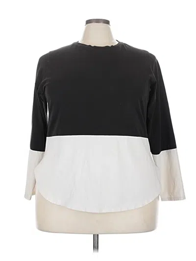 Pre-owned Universal Standard 3/4 Sleeve Top Black Color Block Pattern Mock Neckline Tops
