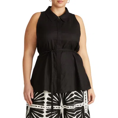 Universal Standard Adelaide Linen Blend Tie Waist Top In Black
