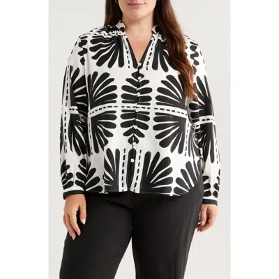 Universal Standard Aix Linen Blend Button-up Shirt In Ink Bloom Print
