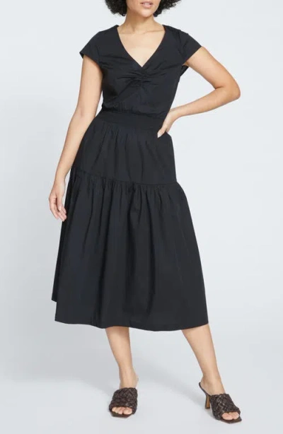 Universal Standard Ambroeus Smocked Tiered Stretch Poplin Cocktail Dress In Black