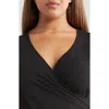 Universal Standard Balloon Sleeve Faux Wrap Crepe Jersey Top In Black