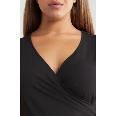 Universal Standard Balloon Sleeve Faux Wrap Crepe Jersey Top In Black
