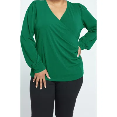 Universal Standard Balloon Sleeve Faux Wrap Crepe Jersey Top In Jardin