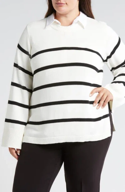 Universal Standard Bardot Stripe Cotton Sweater In White