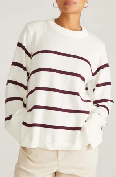 Universal Standard Bardot Stripe Cotton Sweater In White