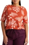 Universal Standard Bella Boatneck Stretch Pima Cotton Top In Rooibos Tea Palm Print