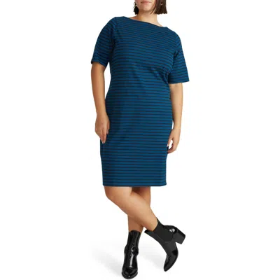 Universal Standard Belle Breton Stripe Cotton Jersey Dress In Blue
