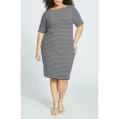 Universal Standard Belle Breton Stripe Cotton Jersey Dress In Black/white Stripe