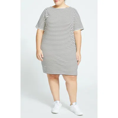 Universal Standard Belle Breton Stripe Cotton Jersey Dress In Ecru/black Stripe