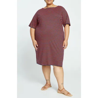 Universal Standard Belle Breton Stripe Cotton Jersey Dress In Navy/red Stripe