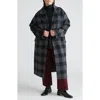 Universal Standard Belted Wool Blend Double Face Long Coat In Black/grey Plaid