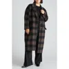 Universal Standard Belted Wool Blend Double Face Long Coat In Earth Plaid