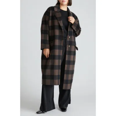 Universal Standard Belted Wool Blend Double Face Long Coat In Earth Plaid