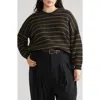 Universal Standard Bruno Stripe Rib Sweater In Dark Ash/gold Stripe