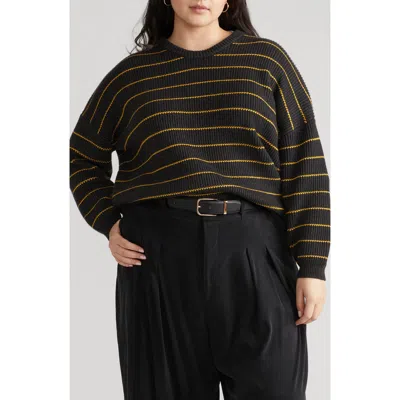 Universal Standard Bruno Stripe Rib Sweater In Dark Ash/gold Stripe