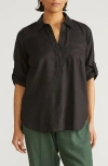 Universal Standard Button Back Linen Blend Polo In Black