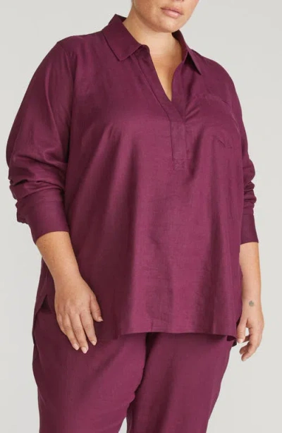 Universal Standard Button Back Linen Blend Polo In Burgundy