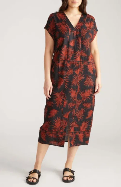 Universal Standard Cabana Linen Blend Caftan Dress In Black