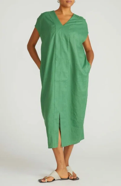 Universal Standard Cabana Linen Blend Caftan Dress In Green