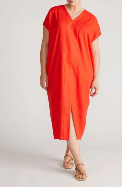 Universal Standard Cabana Linen Blend Caftan Dress In Orange