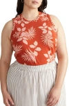 Universal Standard Cai Stretch Pima Cotton Tank In Rooibos Tea Palm Print