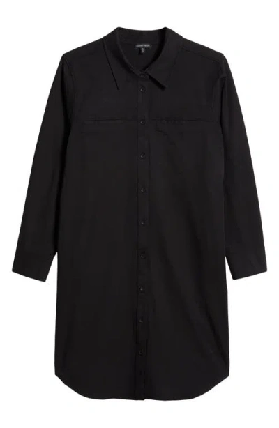 Universal Standard Carefree Long Sleeve Cotton Blend Twill Shirtdress In Black