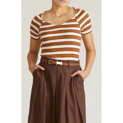 Universal Standard Carey Stripe V-neck Cotton Rib Top In Brown