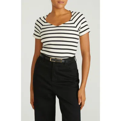 Universal Standard Carey Stripe V-neck Cotton Rib Top In White