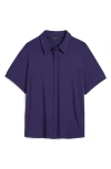 Universal Standard Chelsea Short Sleeve Jersey Button-up Shirt In Astral Aura