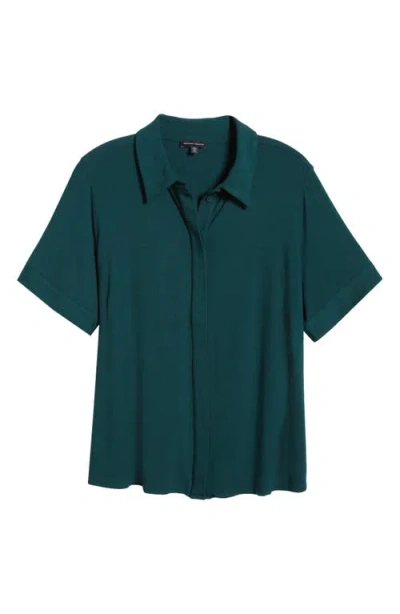 Universal Standard Chelsea Short Sleeve Jersey Button-up Shirt In Forest Green