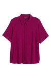 Universal Standard Chelsea Short Sleeve Jersey Button-up Shirt In Rothko Purple
