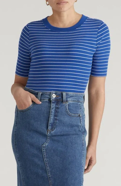Universal Standard Classic Rib Short Sleeve Top In Blue