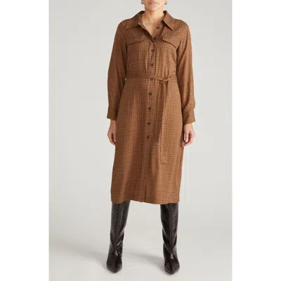 Universal Standard Cooling Long Sleeve Stretch Cupro Blend Shirtdress In Brown