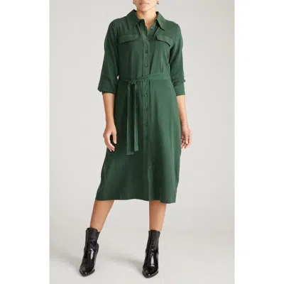 Universal Standard Cooling Long Sleeve Stretch Cupro Blend Shirtdress In Green