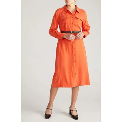 Universal Standard Cooling Long Sleeve Stretch Cupro Blend Shirtdress In Orange