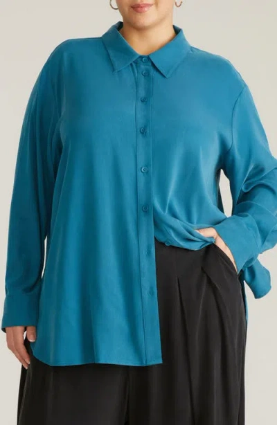Universal Standard Cooling Oversize Button-up Shirt In Blue