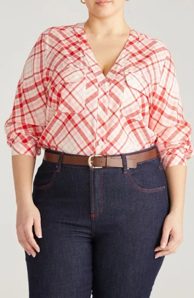 Universal Standard Cooling V-neck Button-up Shirt In White