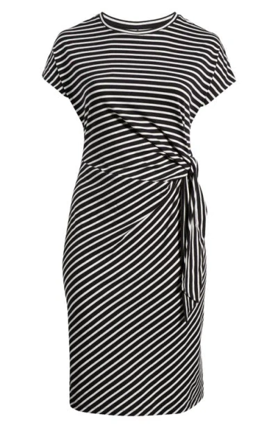 Universal Standard Crescent Knot T-shirt Dress In Black/white Stripe