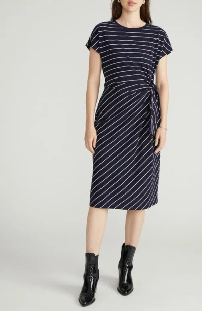 Universal Standard Crescent Knot T-shirt Dress In Navy Pinstripe