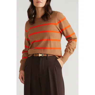 Universal Standard Crewneck Sweater In Classic Camel/poppy Stripe
