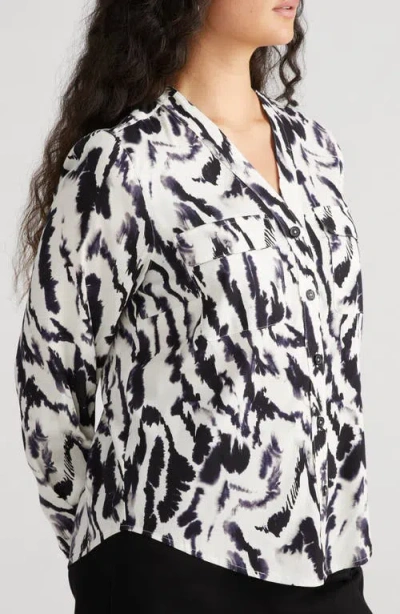 Universal Standard Cupro Blend Button-up Shirt In Black And White Print