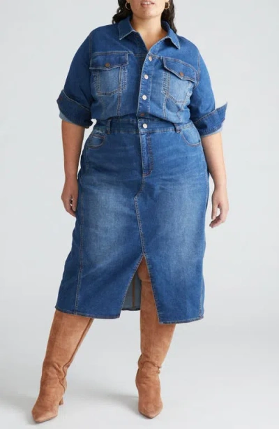 Universal Standard Dakota Long Sleeve Denim Midi Shirtdress In Princeton Blue