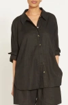 Universal Standard Dawn High/low Linen Blend Shirt In Black