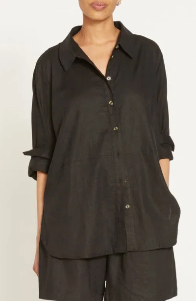 Universal Standard Dawn High/low Linen Blend Shirt In Black